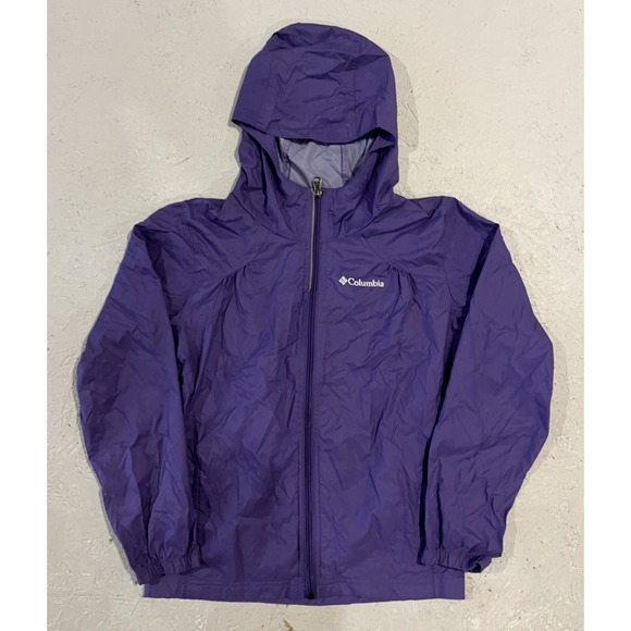 Columbia Kids Windbreaker Rain Coat With Hood Size Medium 10/12 Unlined Purple - Picture 1 of 11